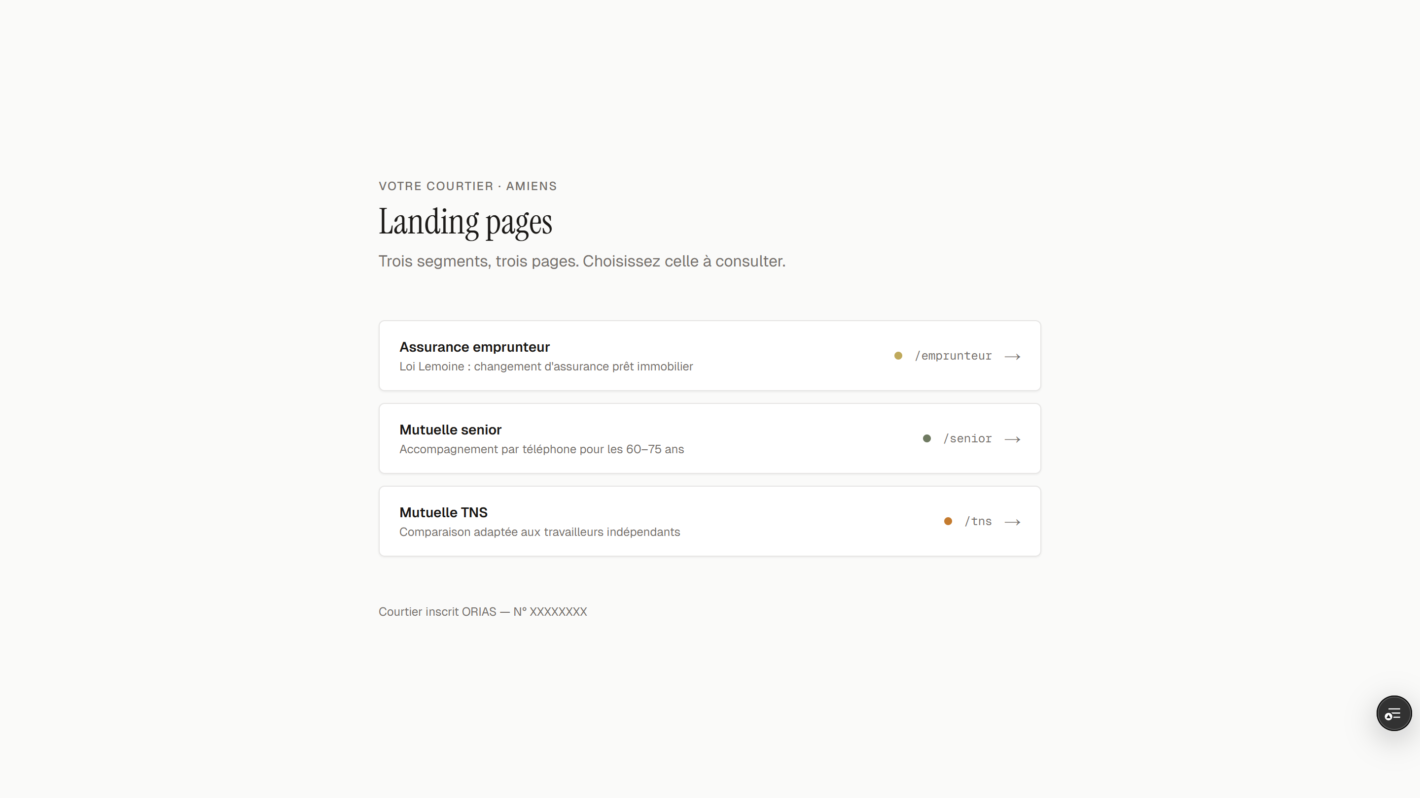 Bibliothèque de landing pages pour un courtier en assurances